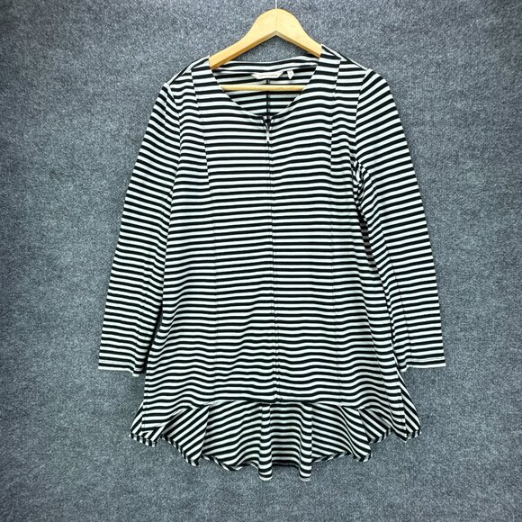 Soft Surroundings Tunic Top Womens Medium Black‎ Striped Knit Zip Front Flowy - Picture 1 of 16